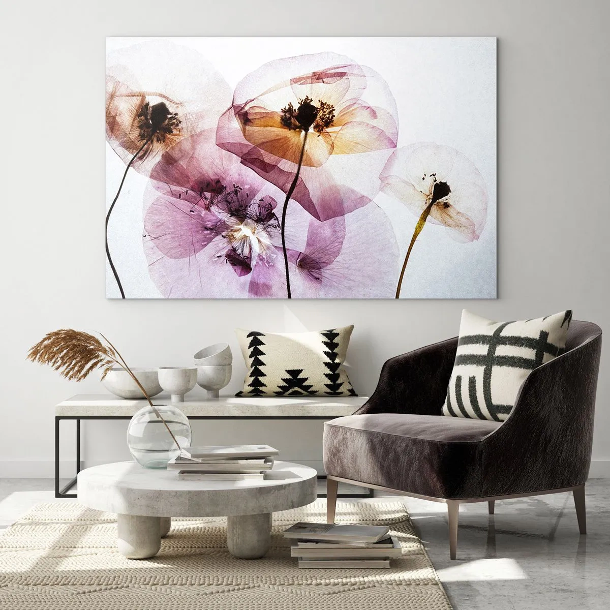 Glastavla - Bild på glas - Blommornas transparenta kroppar - 100x70 cm