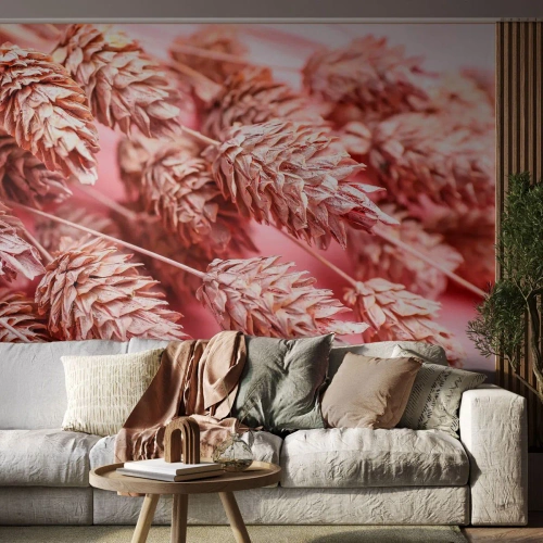 Fototapet Premium Sand - Blomkaskad i rosa - Torkade blommor, Blombukett, Blommor - 100x70 cm