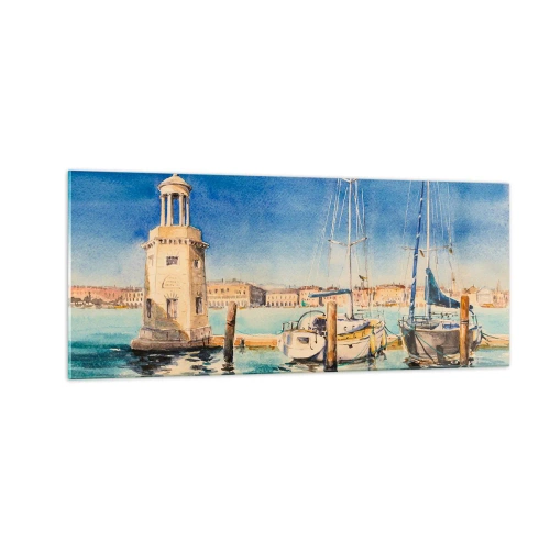 Glastavla - Bild på glas - Solig lagun - 100x40 cm