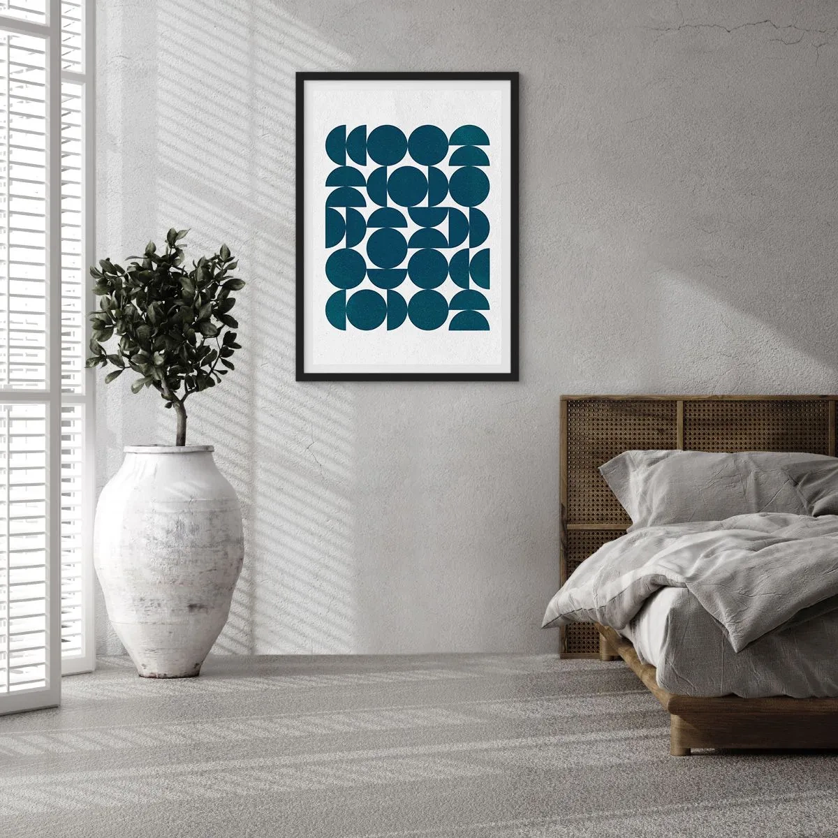 Affisch i svart ram - Geometrisk komposition med blå cirklar - 50x70cm - Cirklar och halvcirklar - Modern väggdekoration för vardagsrum och sovrum ARTTOR