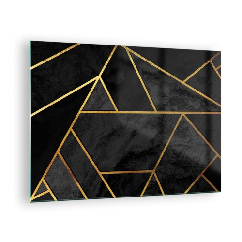 Glastavla - Bild på glas - Svart och guld geometrisk komposition på en marmorbakgrund - 70x50cm - Mörker och sken - Modern väggdekoration för vardagsrum och sovrum ARTTOR