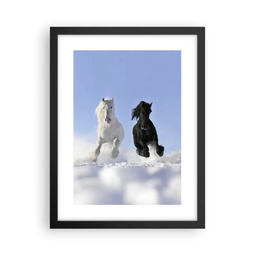 Affisch i svart ram - Svart-vit galopp - 30x40 cm