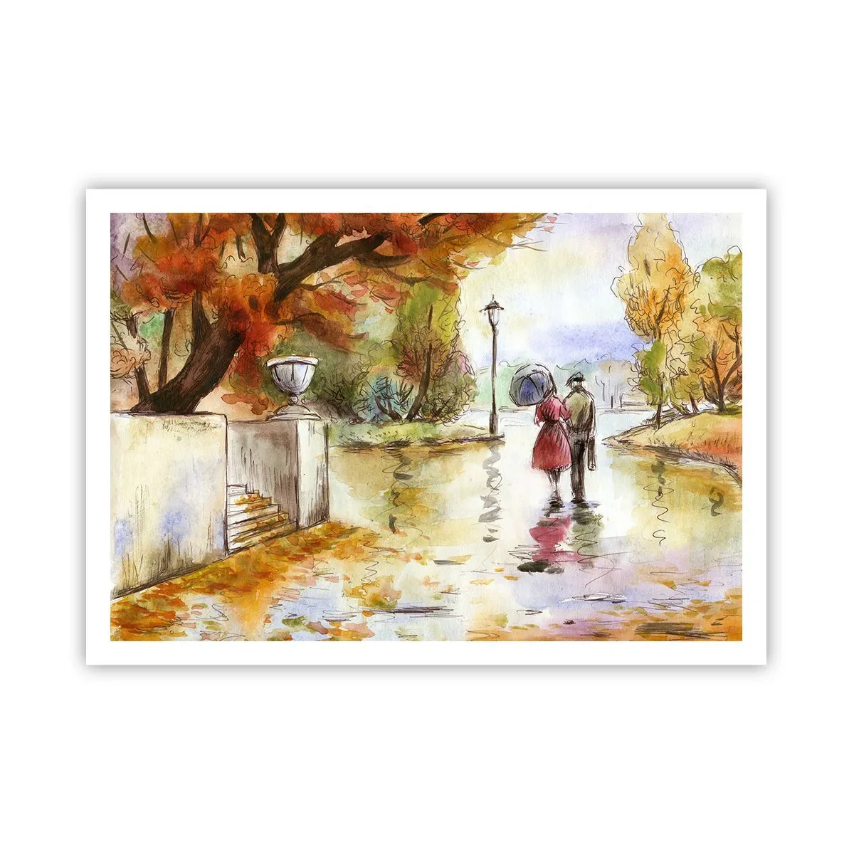 Affisch - Romantisk höst i parken - 100x70 cm