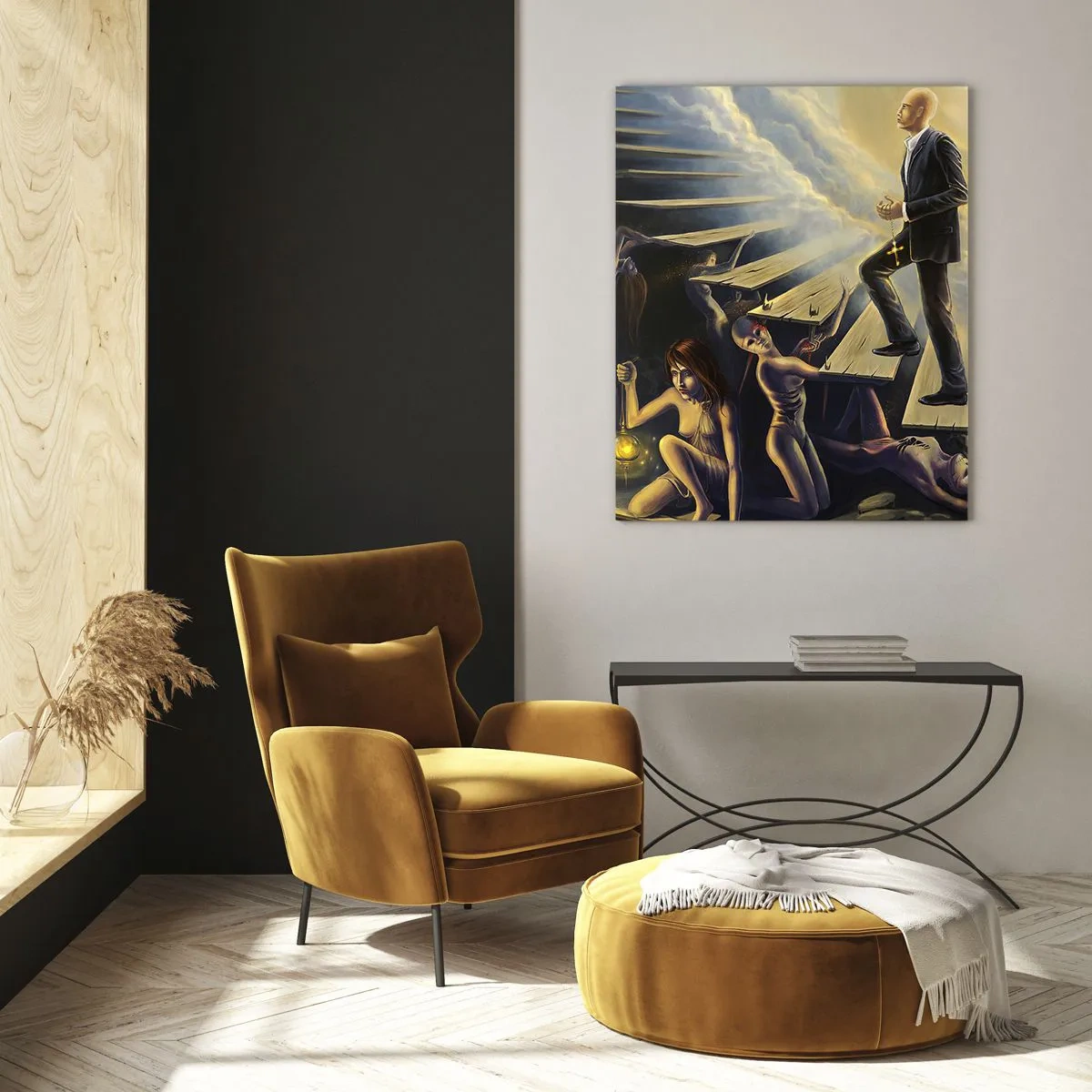 Glastavla - Bild på glas - Danteisk vandring mot ljuset - 70x100 cm