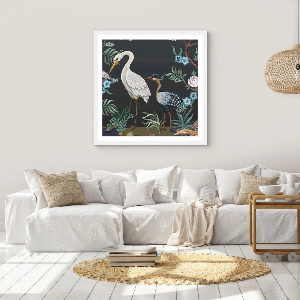 Affisch i vit ram - Fågelparad - 60x60 cm