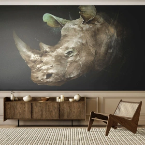 Självhäftande Fototapet Deluxe Sticker - Riktigt manlig kraft - Abstraktion, Noshörning, Djur - 100x70 cm