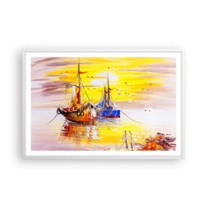 Affisch i vit ram - Välförtjänt vila i hamnen - 91x61 cm