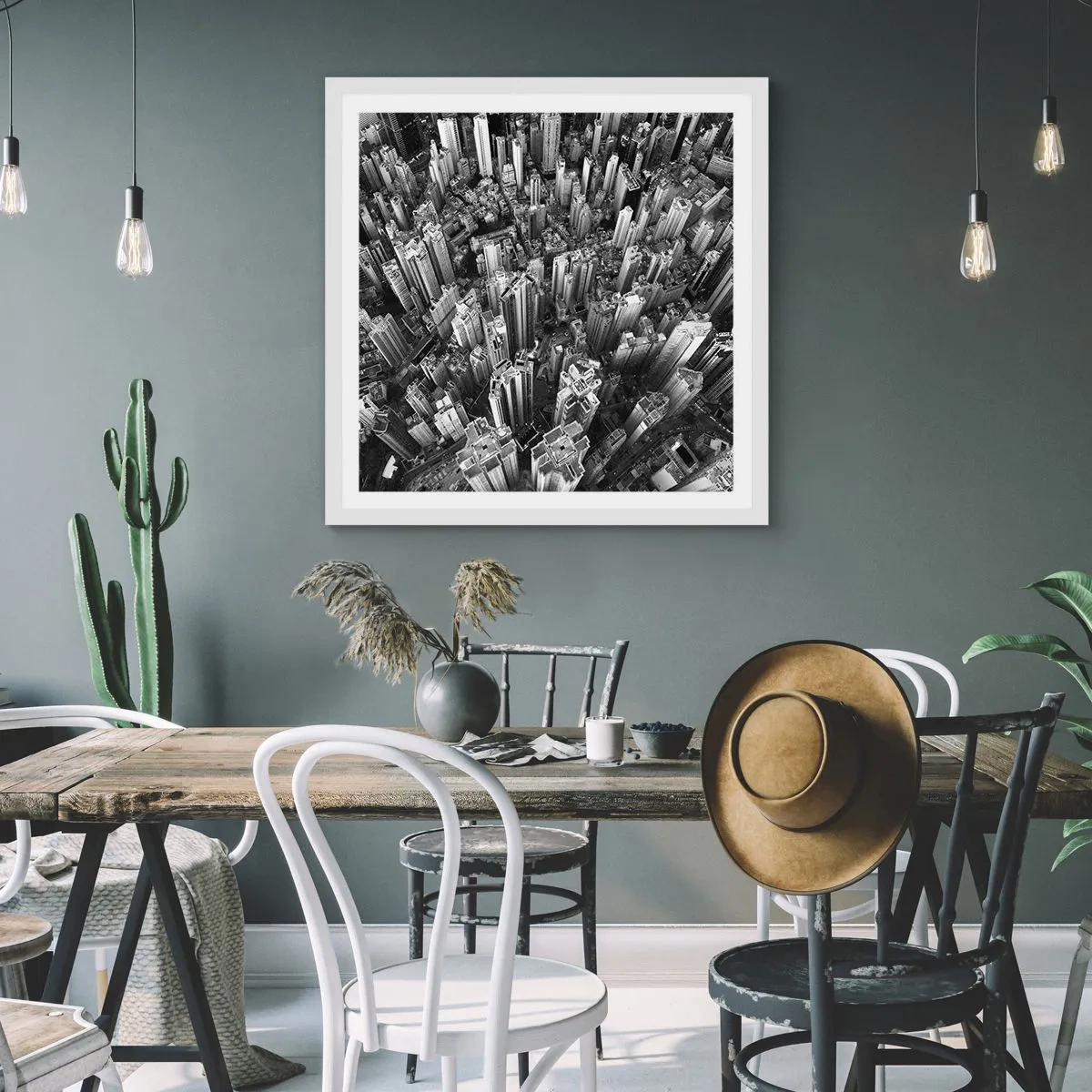 Affisch i vit ram - Hela tiden högre och högre - 60x60 cm