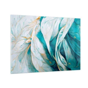 Glastavla - Bild på glas - Organisk abstraktion i blå och guldfärgade linjer - 70x50cm - Blå abstraktion med guldmotiv - Modern väggdekoration för vardagsrum och sovrum ARTTOR