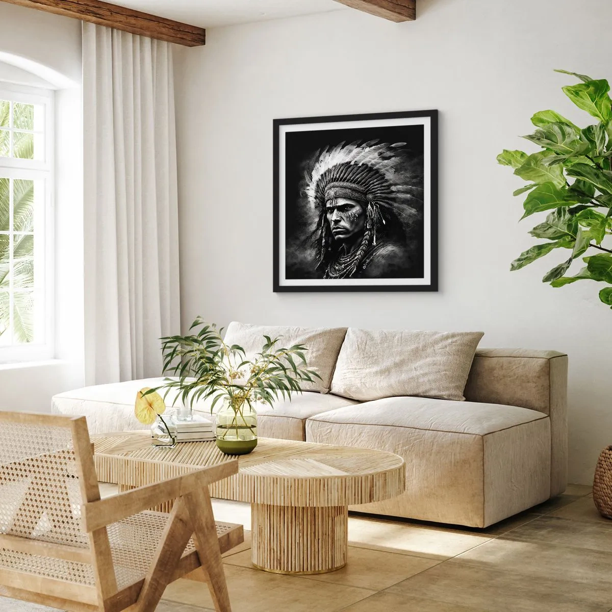 Affisch i svart ram - Hövding och krigare - 60x60 cm