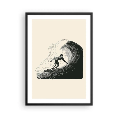 Affisch i svart ram - Retro surfare på våggrafik, svart och krämfärgad komposition - 50x70cm - Vågens kung - Modern väggdekoration för vardagsrum och sovrum ARTTOR
