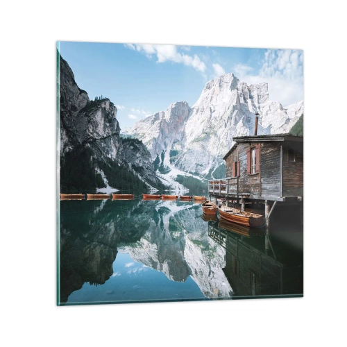 Glastavla - Bild på glas - Kristallklar fjällmorgon - 30x30 cm