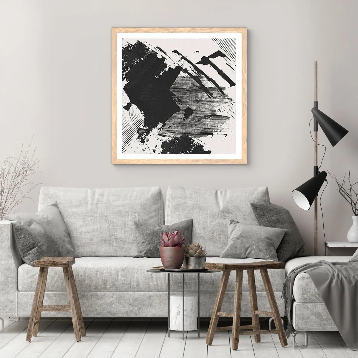 Affisch i ram av ljusek - Abstraktion - uttrycket av svart - 60x60 cm