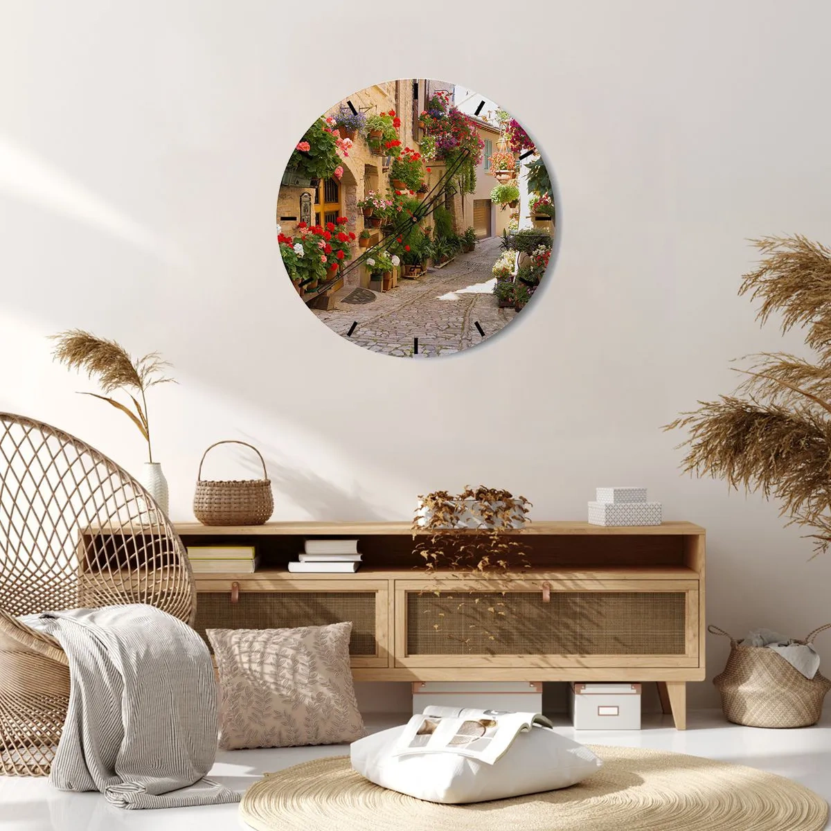 Väggklocka - Klocka på glas - I blommornas flod - 30x30 cm