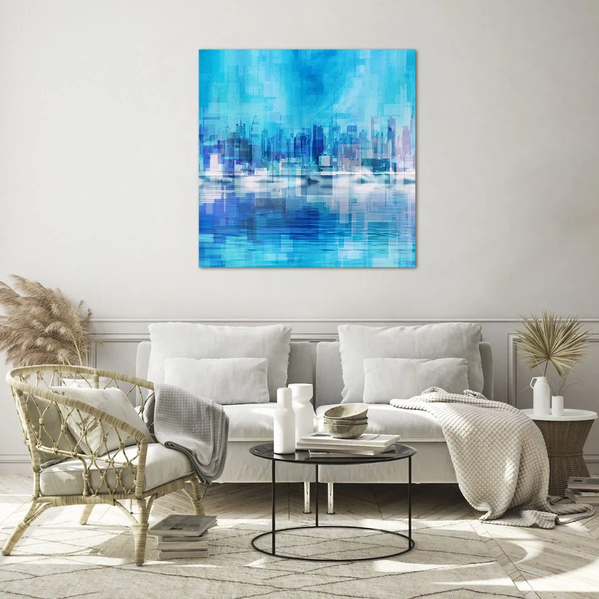 Glastavla - Bild på glas - Försänkta i blått - 40x40 cm