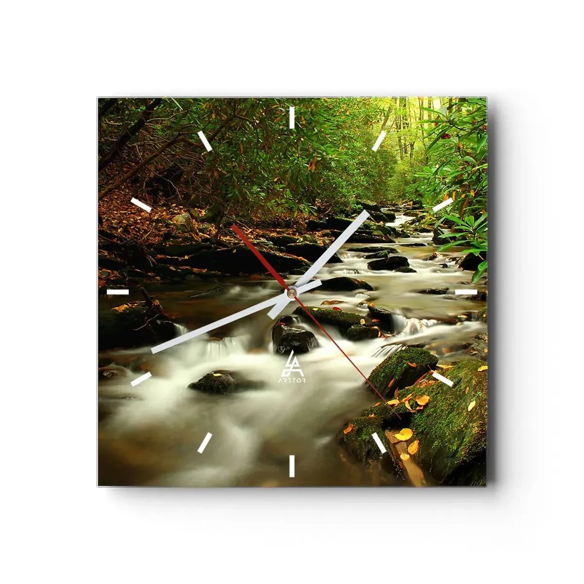 Väggklocka - Klocka på glas - Som flytande silver - 40x40 cm