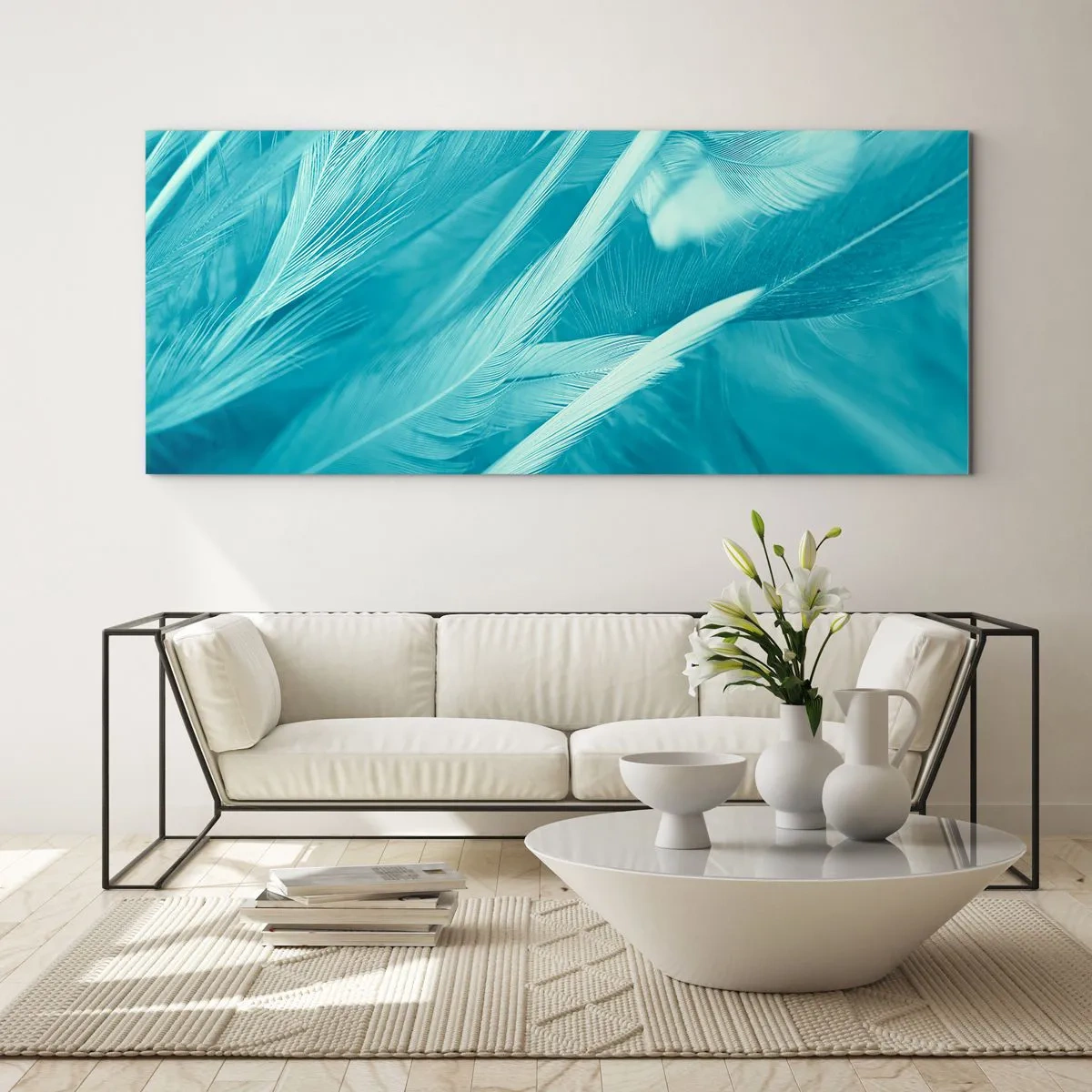 Glastavla - Bild på glas - Drunkna i dun - 160x50 cm