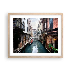 Affisch i ram av ljusek - Venedig-landskap med gondol och bro - 50x40 cm