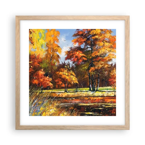 Affisch i ram av ljusek - Landskap i guld och brons - 40x40 cm