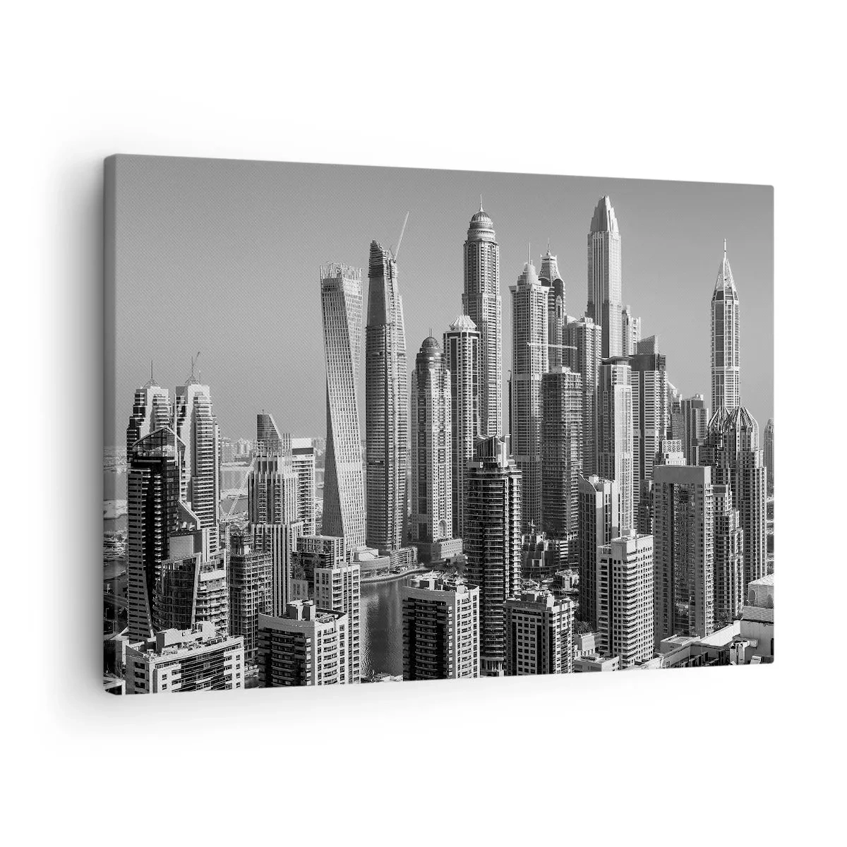 Canvastavla - Bild på duk - Panorama av moderna skyskrapor i monokromatiska toner - 70x50cm - Stad över öknen - Modern väggdekoration för vardagsrum och sovrum ARTTOR