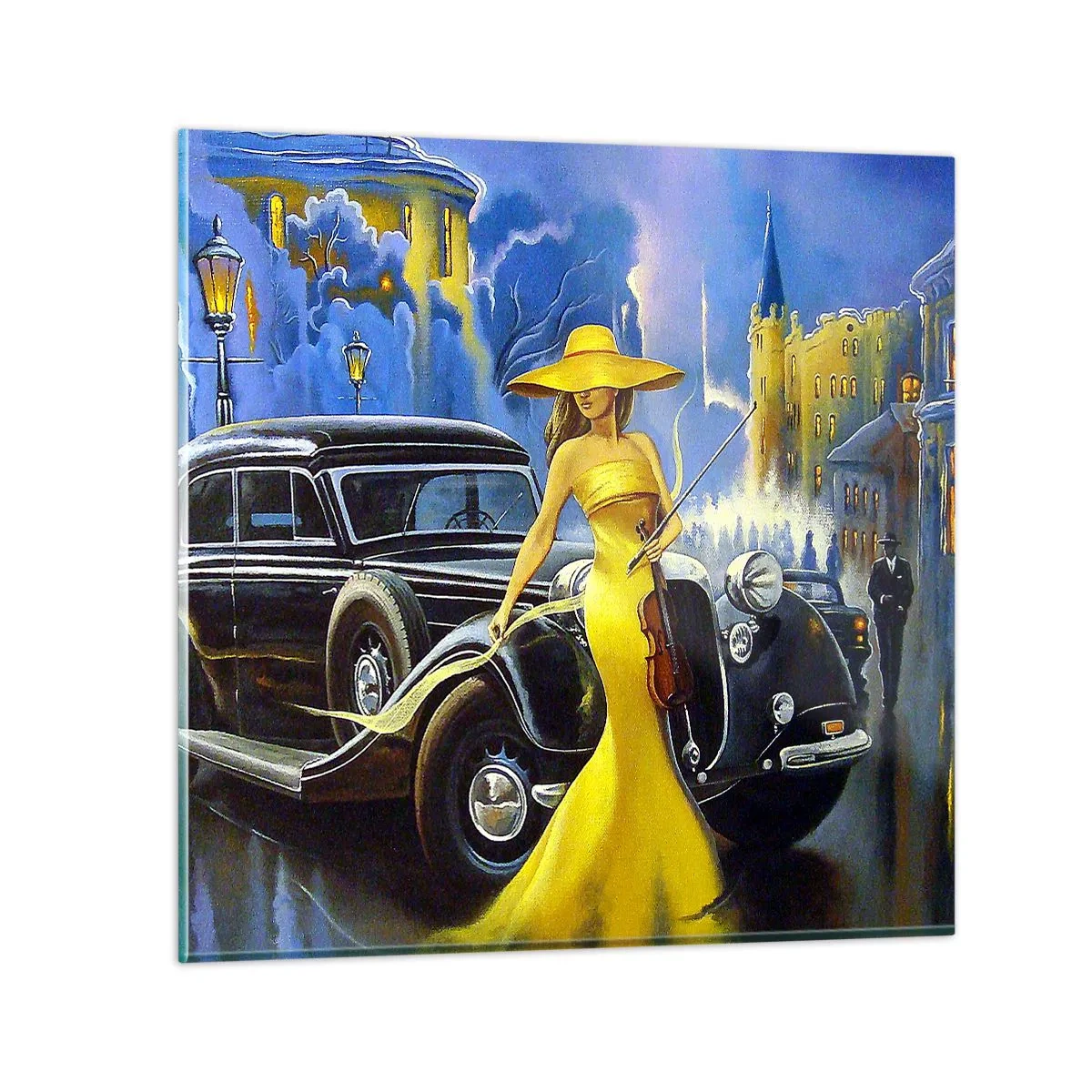 Glastavla - Bild på glas - Nocturne för fiol och kärlek - 70x70 cm