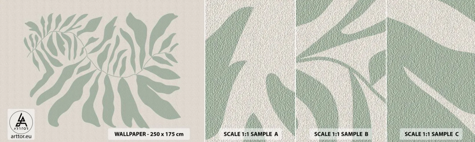 Provbit av självhäftande fototapet Deluxe Sticker - Smaragdgrön gren - Boho, Växt, Botanisk - 100x30 cm