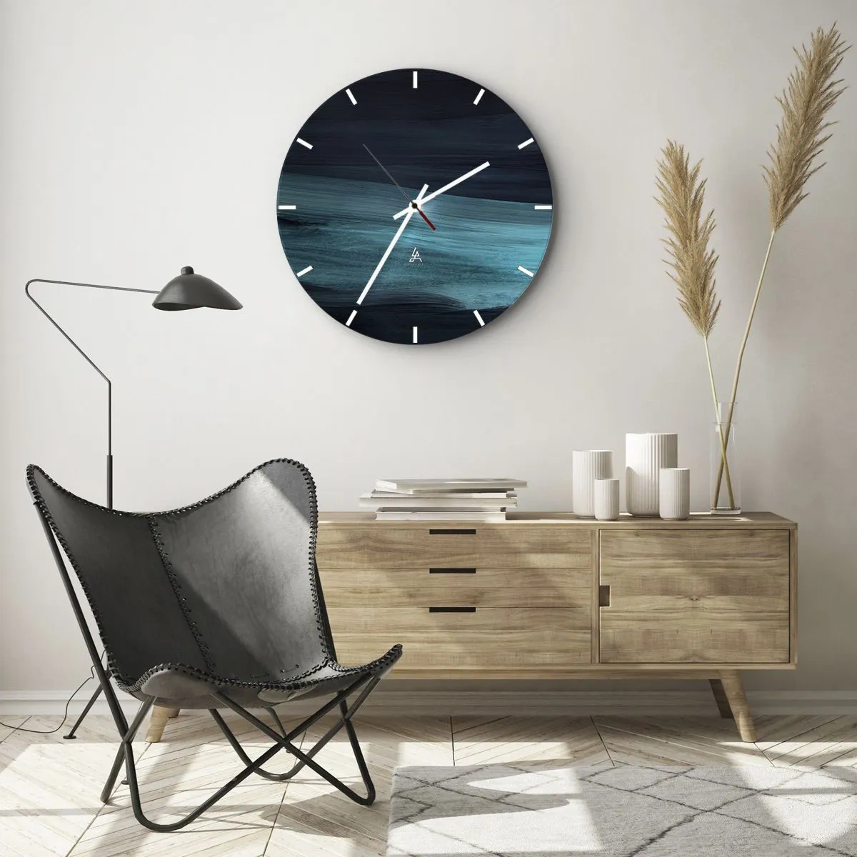 Väggklocka - Klocka på glas - Flyt med strömmen - 30x30 cm