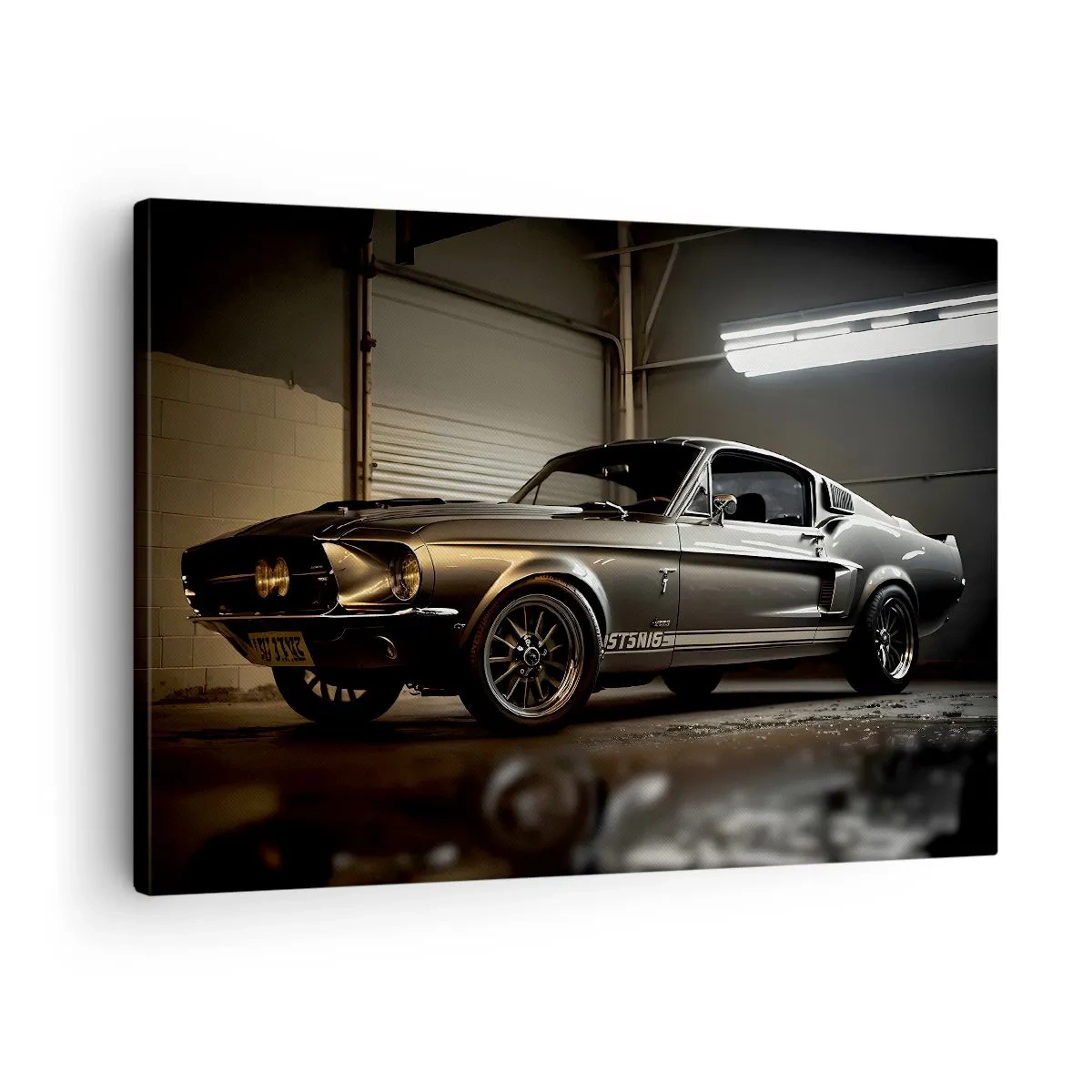 Canvastavla - Bild på duk - Klassisk bil i retrogarage - 70x50cm - Tillbaka till det förflutna - Modern väggdekoration för vardagsrum och sovrum ARTTOR