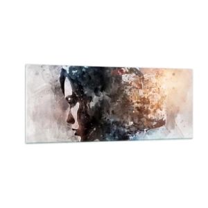 Glastavla - Bild på glas - Berättelse om en tjej med en stad i bakgrunden - 100x40 cm