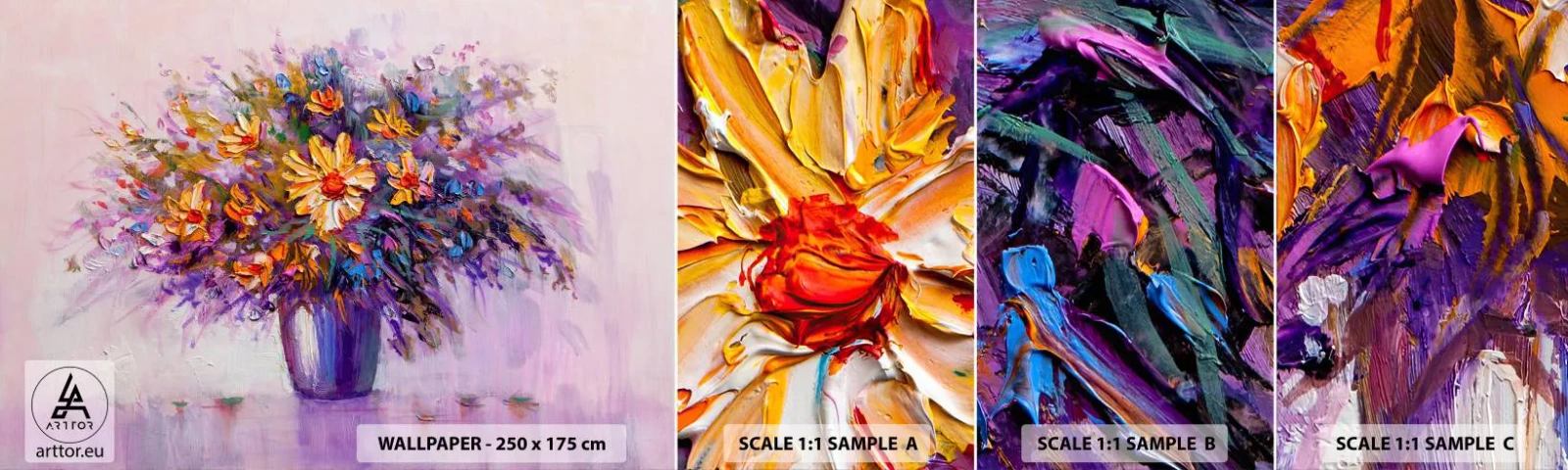 Provbit av självhäftande fototapet Deluxe Sticker - Doftar sött, ser sött ut - Blommor i en vas, Bit, Blombukett - 100x30 cm