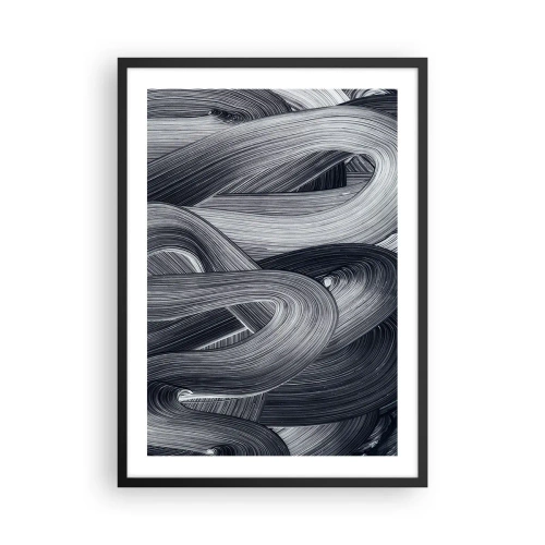 Affisch i svart ram - Abstrakta svartvita linjer i en harmonisk väv - 50x70cm - Verklighetens flythet - Modern väggdekoration för vardagsrum och sovrum ARTTOR