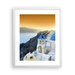 Affisch i vit ram - Santorini - inbäddat i berg - 40x50 cm