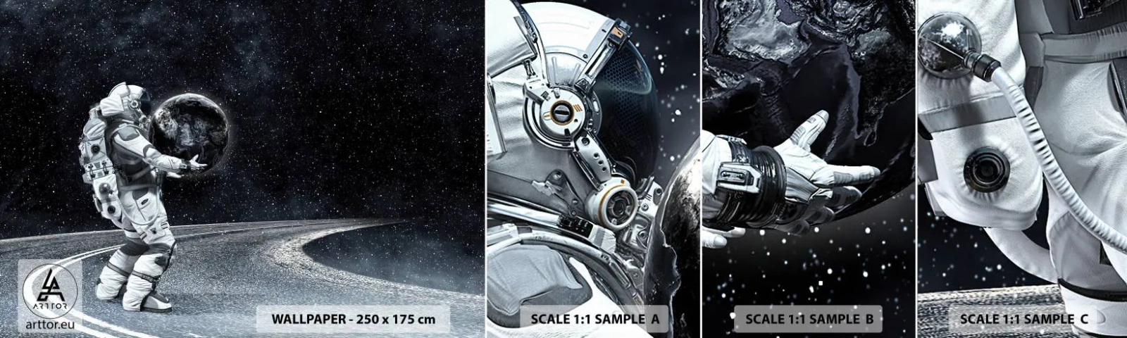 Provbit av självhäftande fototapet Deluxe Sticker - På Vintergatan - Kosmos, Astronaut, Fantasi - 100x30 cm