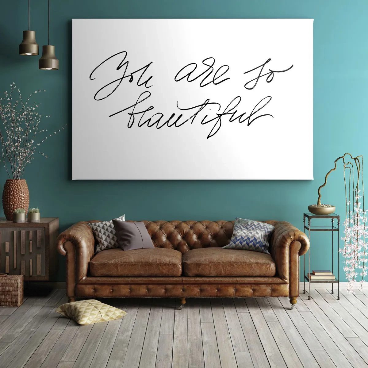 Canvastavla - Bild på duk - Svartvit inskription "Du är så vacker" - 70x50cm - Verkligen, tro mig... - Modern väggdekoration för vardagsrum och sovrum ARTTOR