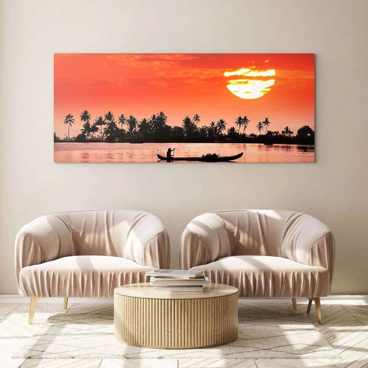 Glastavla - Bild på glas - Tropiskt lugn vid solnedgången - 100x40 cm