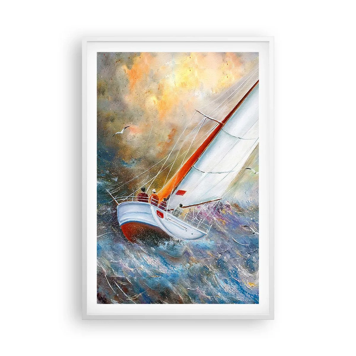 Affisch i vit ram - Springande på vågorna - 61x91 cm