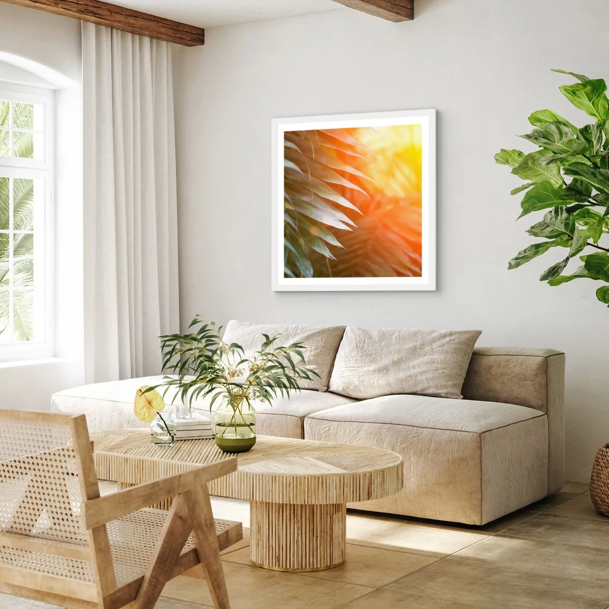 Affisch i vit ram - En morgon i djungeln - 40x40 cm