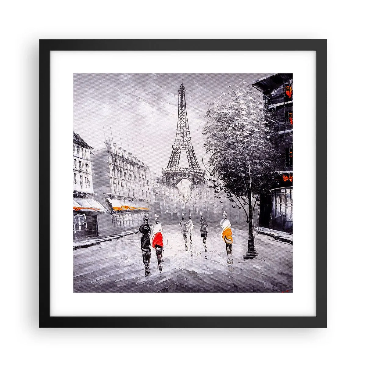 Affisch i svart ram - Promenad i Paris - 40x40 cm