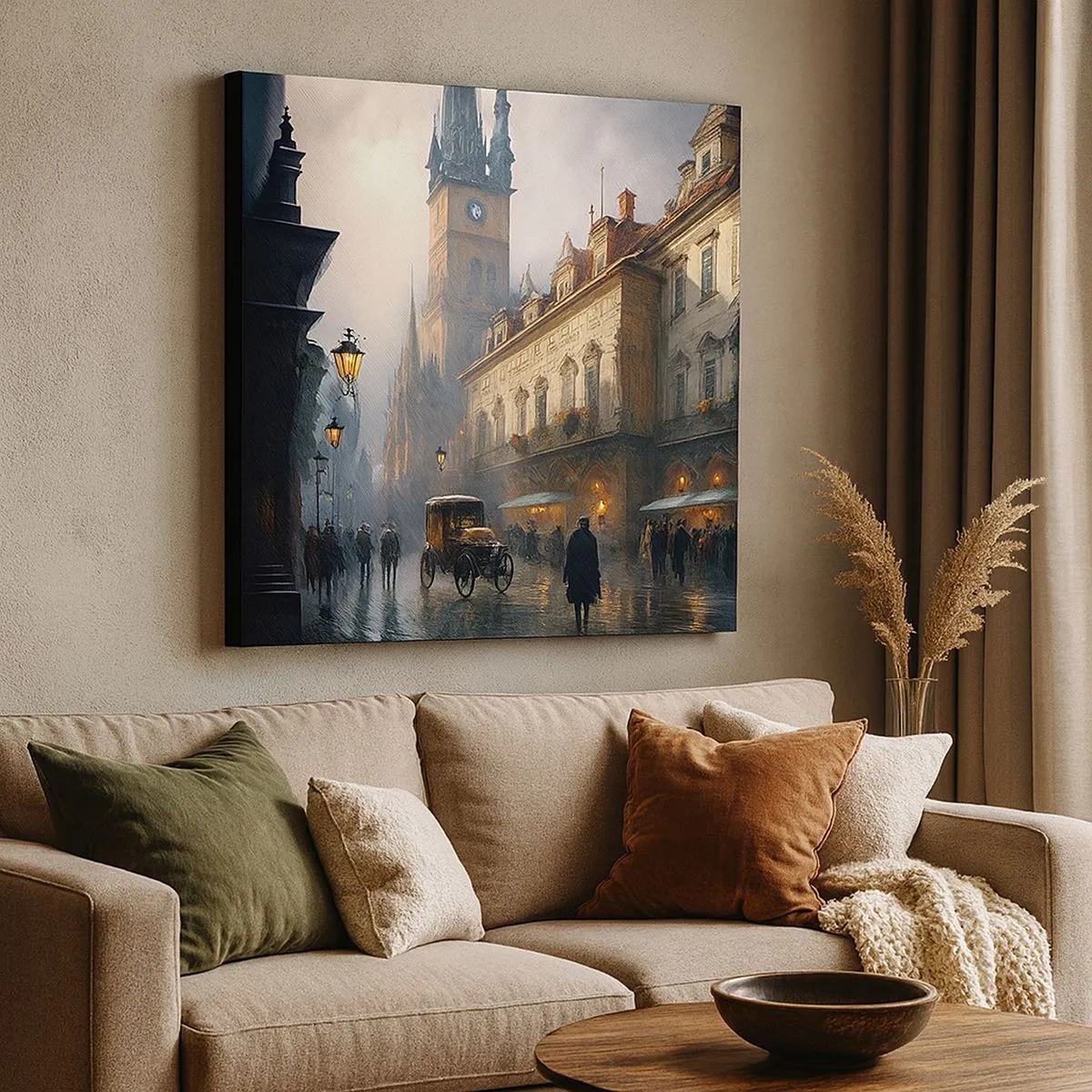 Canvastavla - Bild på duk - Magin under en kväll i Prag - 30x30 cm