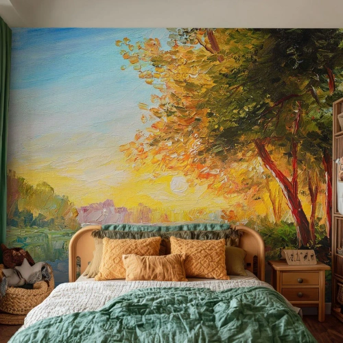 Fototapet Standard Eco - Ett pittoreskt landskap med en flod - 100x70cm - Et in Arcadia ego - Modern väggdekoration för vardagsrum och sovrum ARTTOR