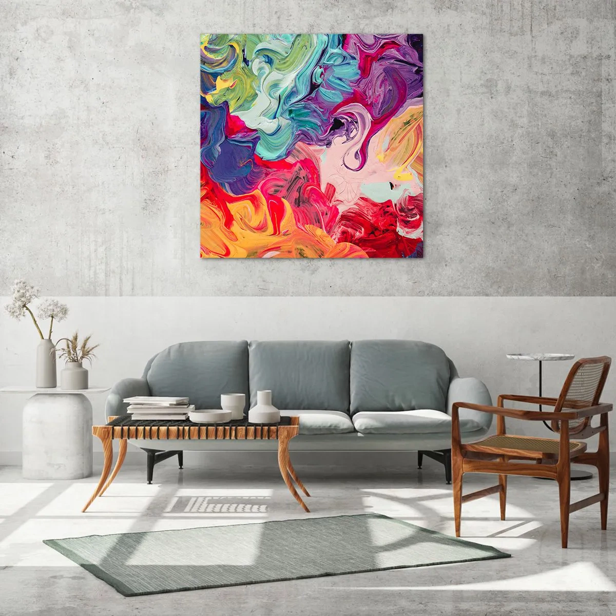 Glastavla - Bild på glas - Färgerna föds - 70x70 cm