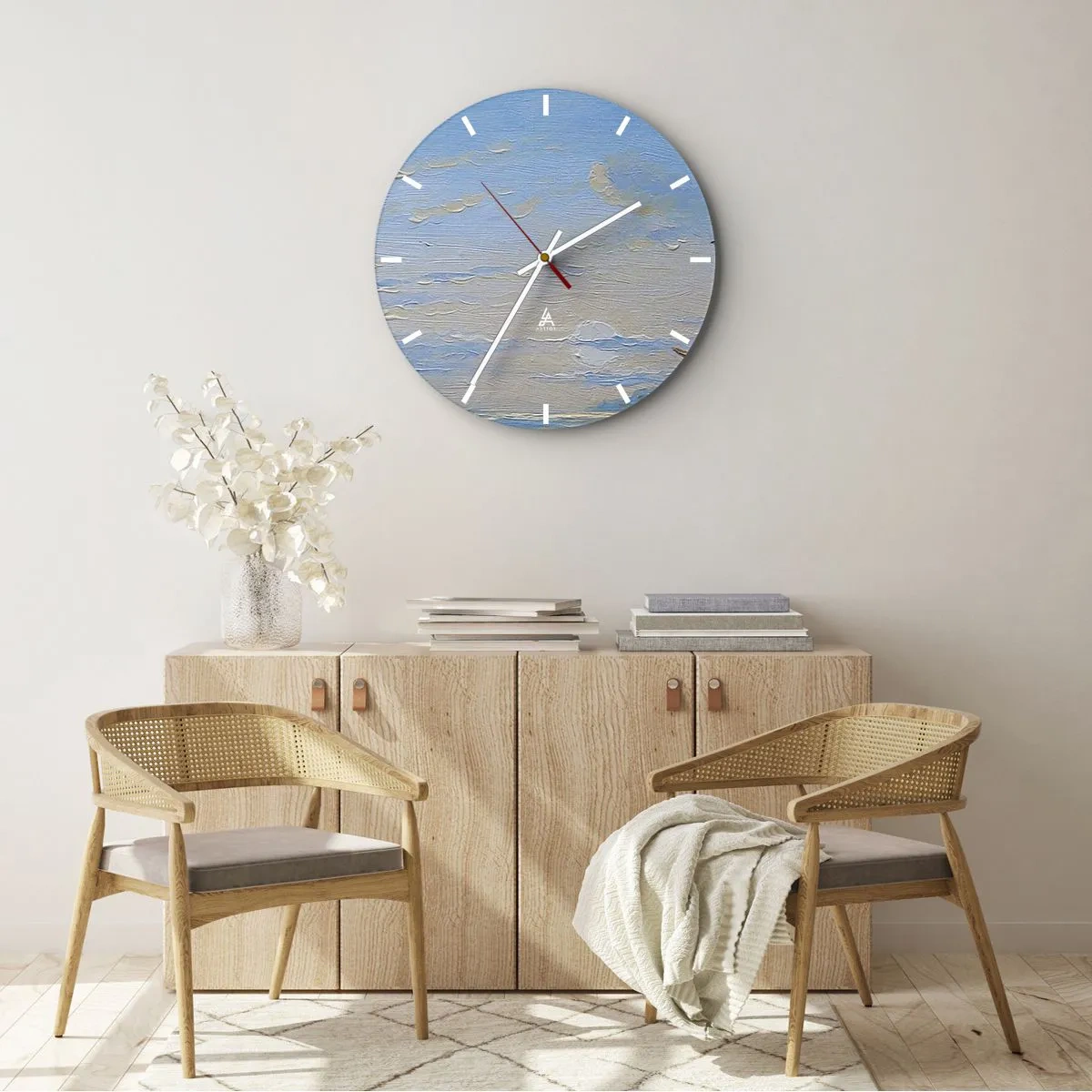 Väggklocka - Klocka på glas - Vatten, jord, luft - 30x30 cm