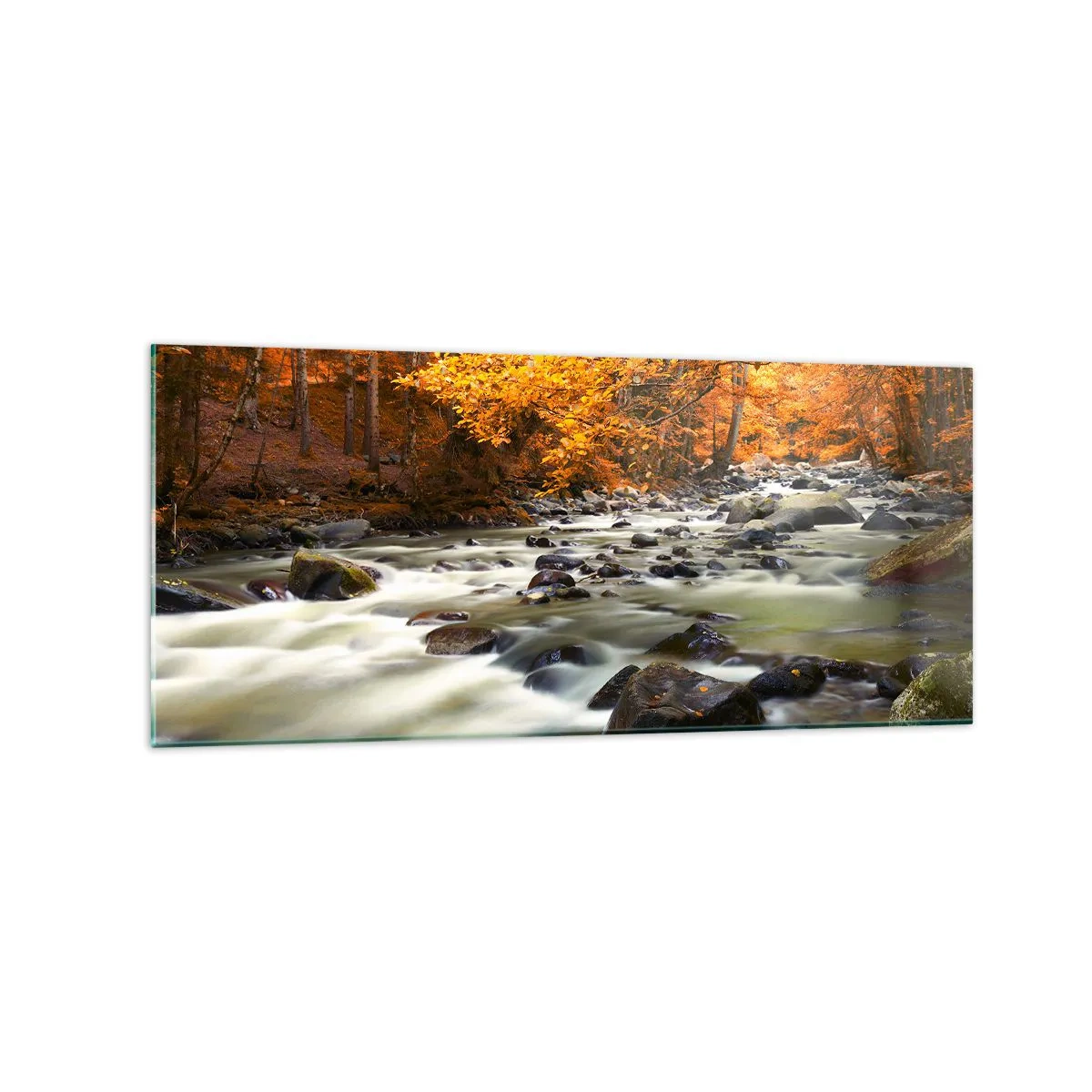 Glastavla - Bild på glas - Bäck i guldskogen - 120x50 cm