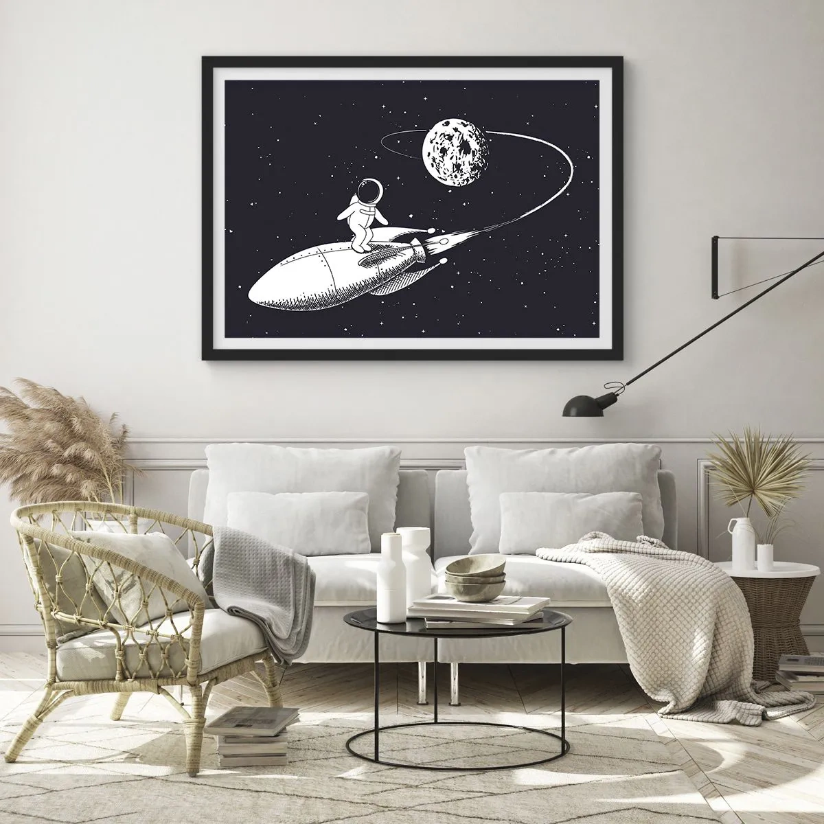 Affisch i svart ram - Rymdsurfare - 70x50 cm