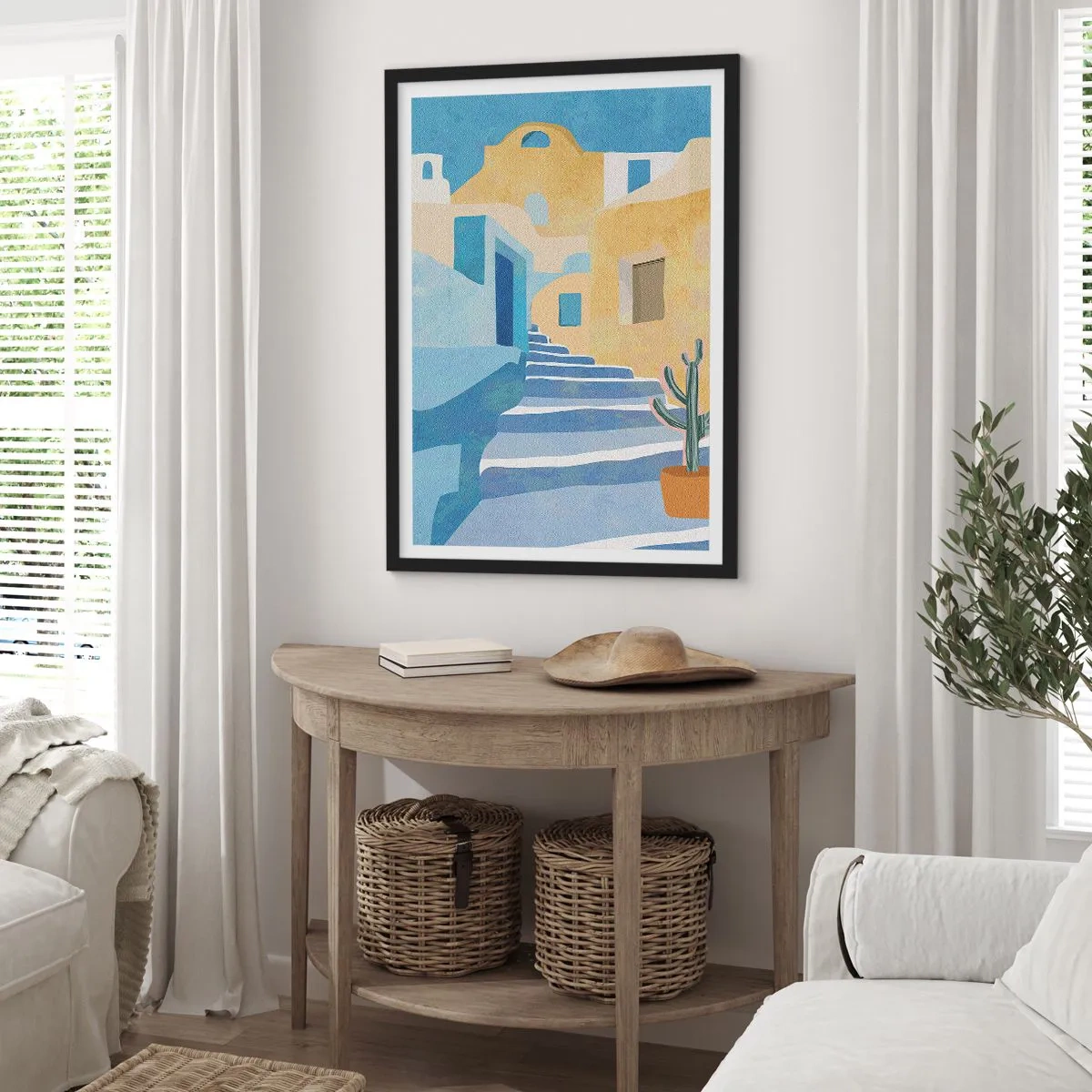 Affisch i svart ram - Medelhavsarkitektur i pastellfärger - 50x70cm - En dag i en arabisk stad - Modern väggdekoration för vardagsrum och sovrum ARTTOR