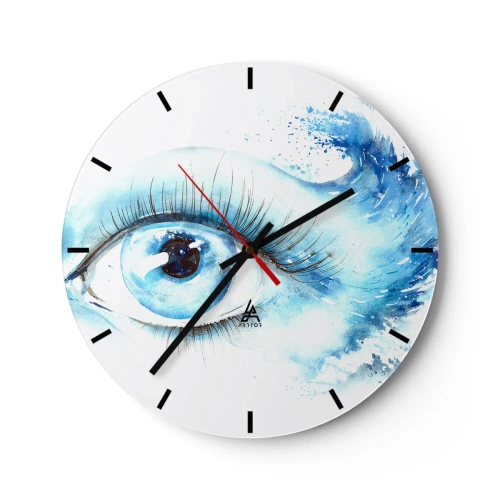 Väggklocka - Klocka på glas - Konstnärligt öga i nyanser av blått - 30x30cm - Doppa sig i den blåa blicken - Modern väggdekoration för vardagsrum, kök och sovrum ARTTOR