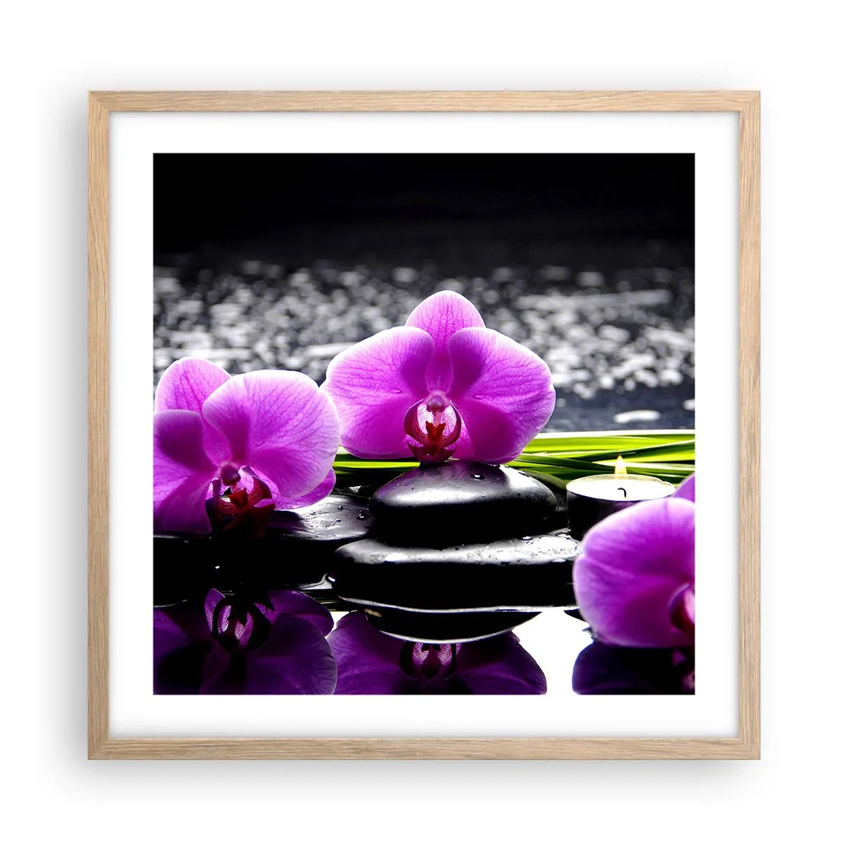 Affisch i ram av ljusek - Drunkna i tystnad och lugn - 50x50 cm