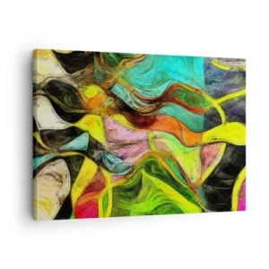 Canvastavla - Bild på duk - En abstrakt komposition med färgglada fläckar och dynamiska linjer. - 70x50cm - Rörelse är liv - Modern väggdekoration för vardagsrum och sovrum ARTTOR