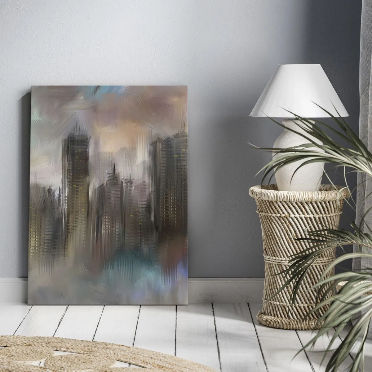 Canvastavla - Bild på duk - Komposition av stål, sten och dimma - 50x70 cm