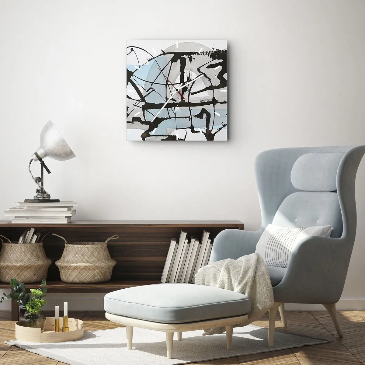 Väggklocka - Klocka på glas - Blått trots allt - 40x40 cm